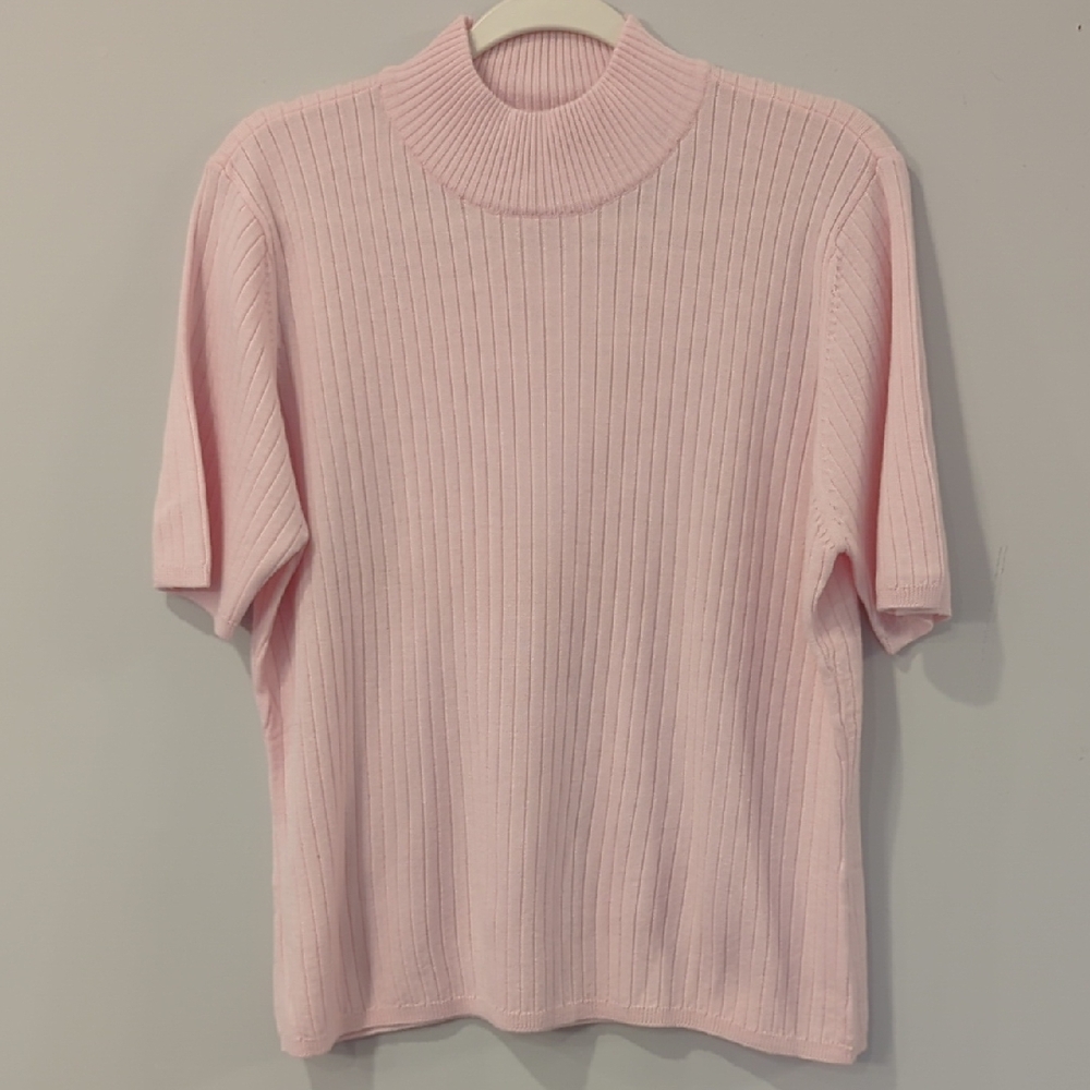 Vintage 100% Wool Sweater Short Sleeve Light Pink‎ 🩷 size Large